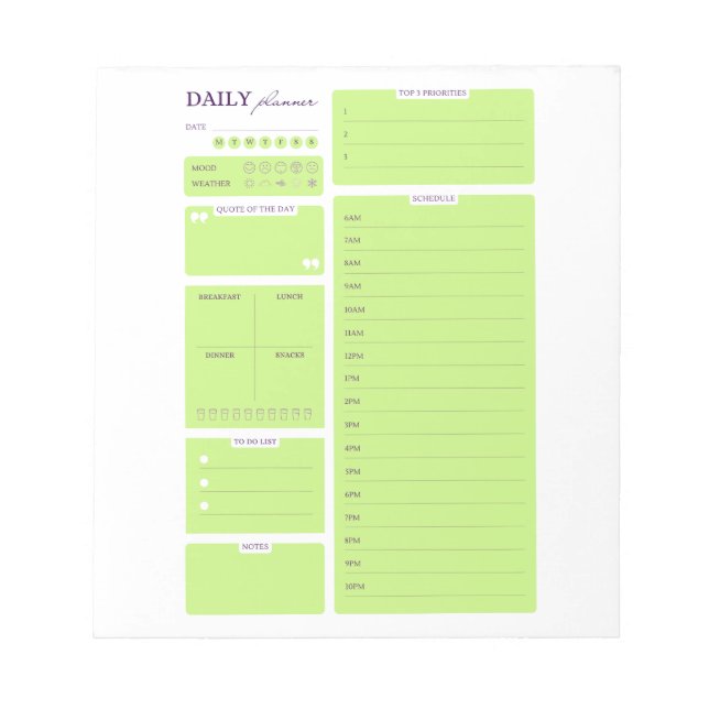 Bloc-note Lime Green Minimalist Daily Planner Template (Devant)