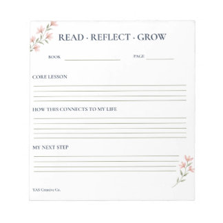 Bloc-note Lire Réfléchir Grandir Floral Réflexion de lecture