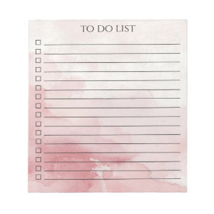 Bloc-note Liste de choses à faire aquarelle rose chic minima