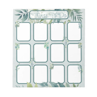 Bloc-note Liste de choses à faire avec des feuilles vert oli