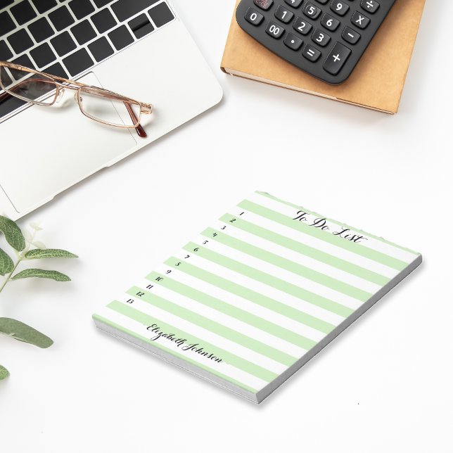Bloc-note Liste de choses à faire élégante et tendance avec  (Modern Trendy Elegant Green Striped To Do List Notepad)