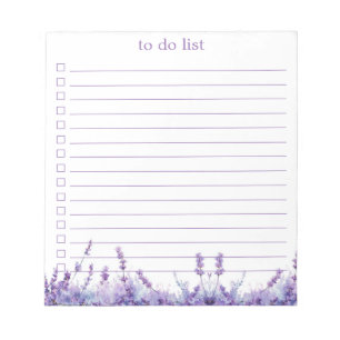Bloc-note Liste de choses à faire Lavande Bohème Chic Minima