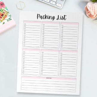 Bloc-note Liste de colisage Rose et Cœurs pour Voyage