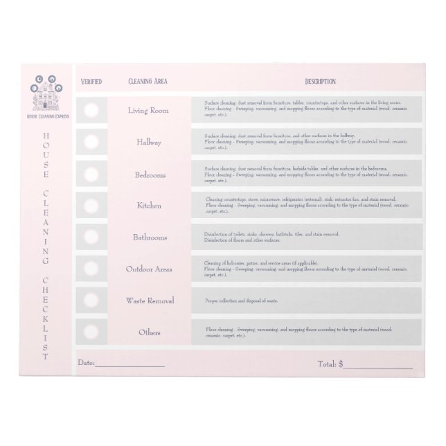 Bloc-note Liste de contrôle du nettoyage de la maison et Blo (Devant)