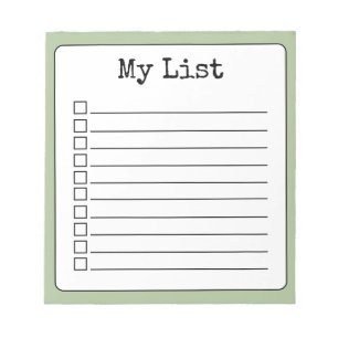 Bloc-note Liste de contrôle personnalisée Sage Green Retro L