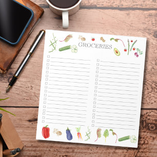 Bloc-note Liste de courses de légumes à l'aquarelle