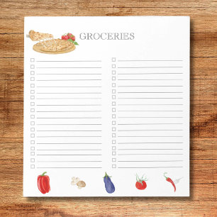 Bloc-note Liste de courses de l'épicerie Pizza Aquarelle