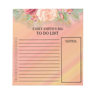 Bloc-note Liste de vérification de fleurs roses rouges à fai