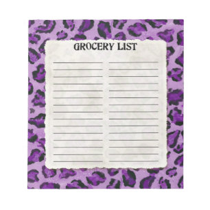 Bloc-note Liste d'épicerie Purple Black Leopard Spot Imprime