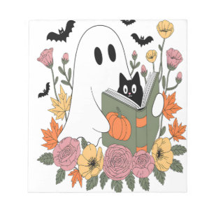 Bloc-note Livre de lecture de fantôme d'Halloween Chat