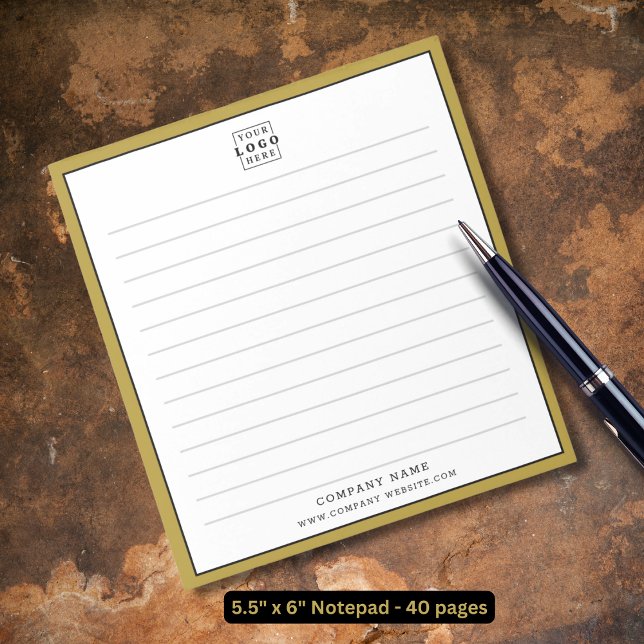 Bloc-note Logo d'entreprise personnalisé Nom de l'entreprise (Custom Business Logo Company Name Gold Border Notepad
)