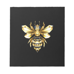 Bloc-note Logo Faux Gold Foil Bee Polygonal sur Noir