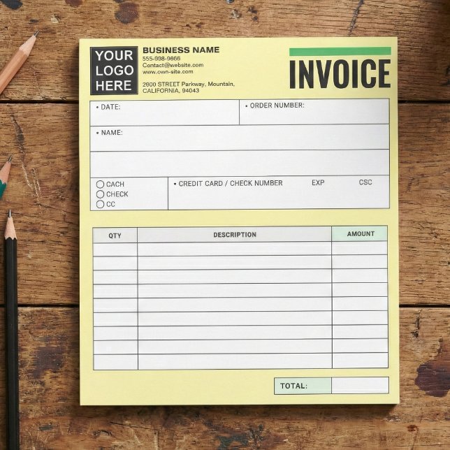 Bloc-note Logo, Formulaires de commande de reçu de vente, Li (Custom Sales Receipt Order Form Notepad (Invoice Booklet, Handheld, Carbonless, Made in USA)
