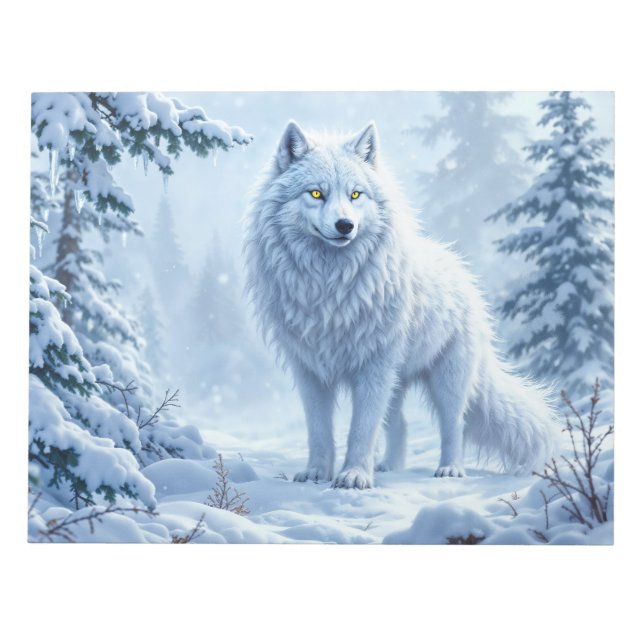 Bloc-note Loup de neige sauvage prédateur nature art d'hiver (Devant)