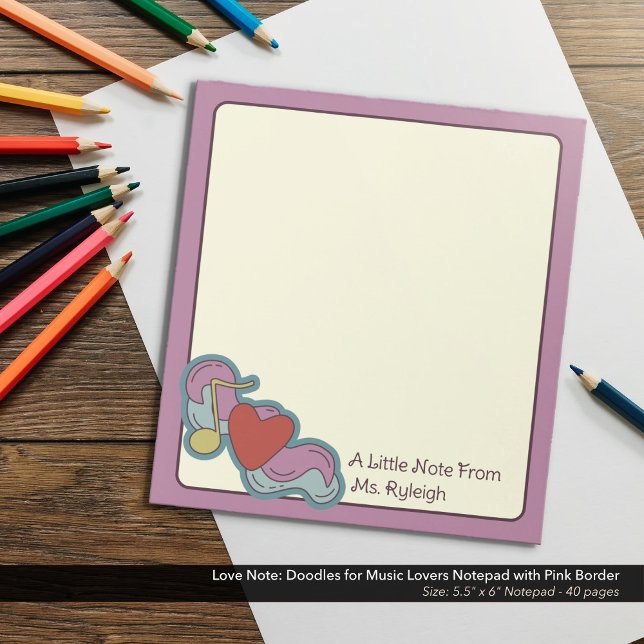 Bloc-note Love Note : Doodles for Music Lovers Pink (Love Note: Doodles for Music Lovers Notepad with Pink Border - 5.5"x6" Notepad)