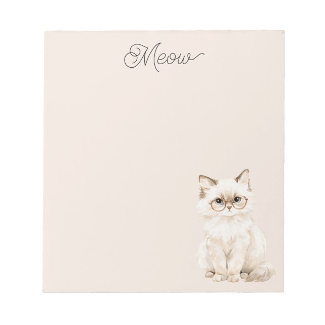 Bloc-note Lunettes de chat blanc crème violet  (Devant)