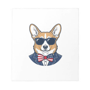Bloc-note Lunettes de soleil Corgi patriotiques Art vectorie