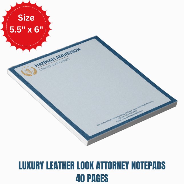 Bloc-note Luxury Navy Leather Look Attorney Logo Notepad   (Luxury Leather Look Attorney Notepads)