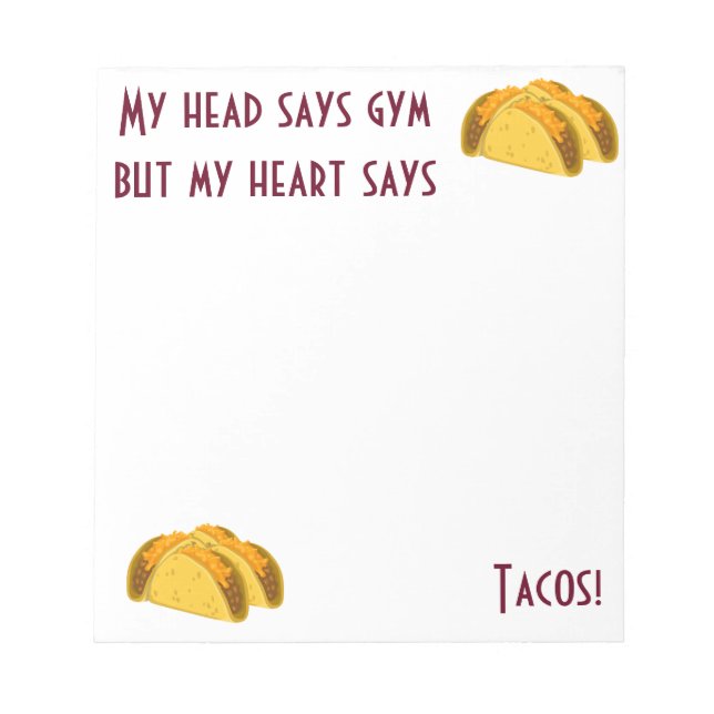 Bloc-note Ma tête dit gym mais mon coeur dit tacos (Devant)