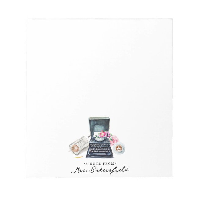 Bloc-note Machine à écrire aquarelle | Papeterie à monogramm (Devant)