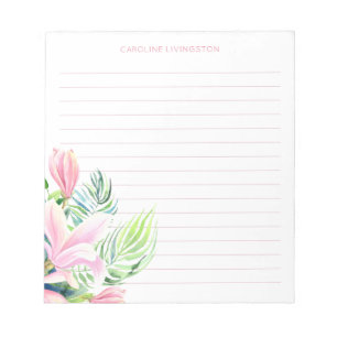 Bloc-note Magnolia Fleur Rose Aquarelle Personnalisé
