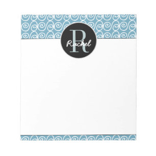 Bloc-note Main tirée Motif sur Turquoise, monogramme