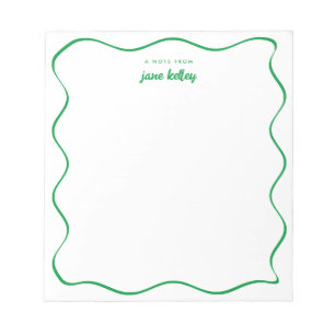 Bloc-note Main Tirée Wavy Bordure Vert brillant Personnalisé