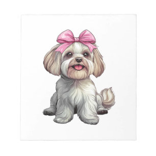 Bloc-note Maman fille chien havanais bow coquette rose