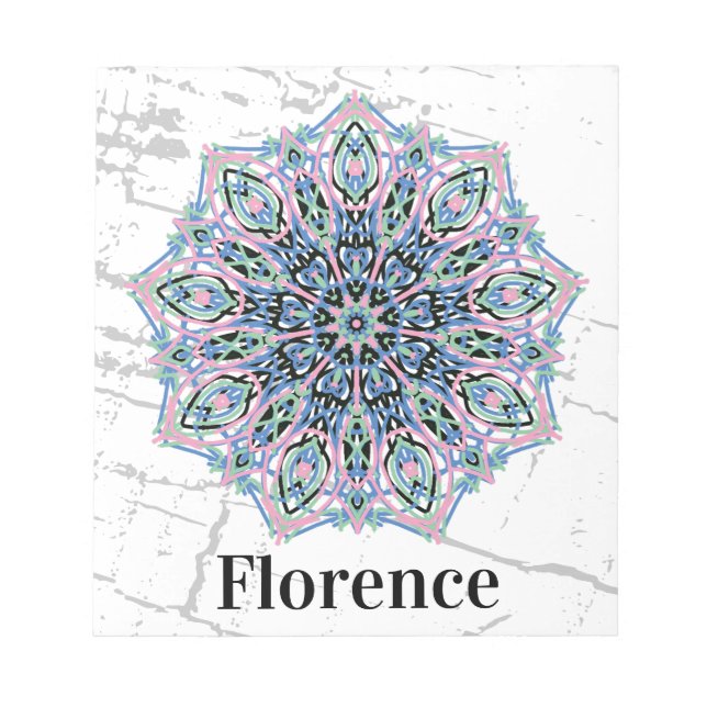 Bloc-note Mandala. Grunge style with personalized name. (Devant)