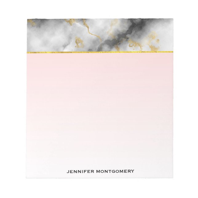 Bloc-note Marbre gris lisse moderne avec ruban or (Devant)