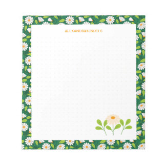 Bloc-note Marguerites de printemps vertes et blanches & Vign