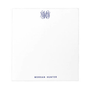 Bloc-note Marine 3 Initial Monogramme de la vigne Script DIY