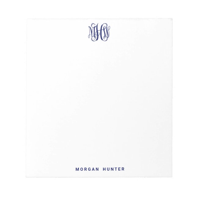 Bloc-note Marine 3 Initial Monogramme de la vigne Script DIY (Devant)