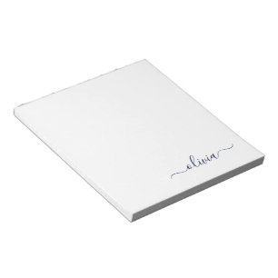 Bloc-note Marine Bleu Blanc moderne Script Girl Monogramme N