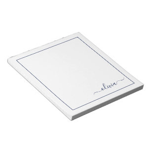 Bloc-note Marine Bleu Blanc moderne Script Girl Monogramme N