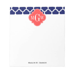 Bloc-note Marine Whats Marocain #5 Coral Rouge 3 Monogramme 