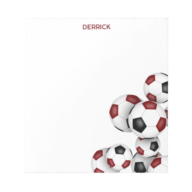 Bloc-note maroon black soccer balls accent nom personnalisé (Devant)