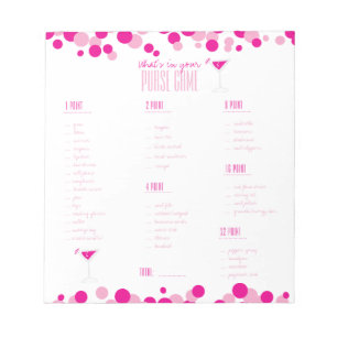 Bloc-note Martini What's in Your Purse Bridal Game Notepad