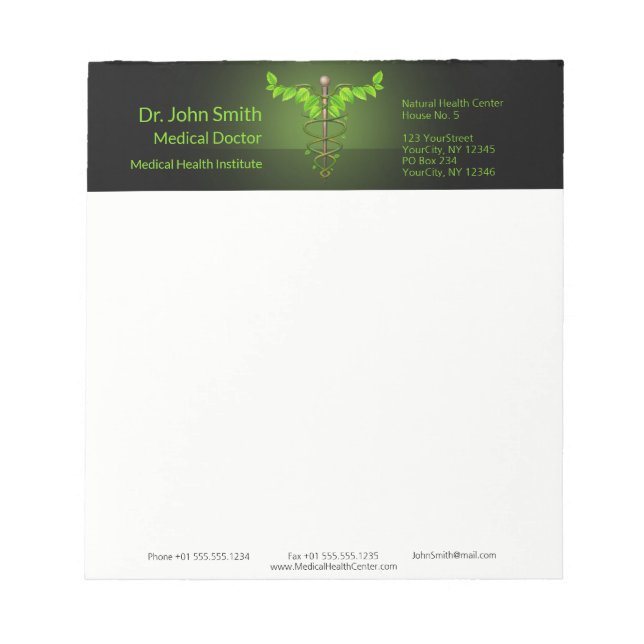Bloc-note Médicale holistique alternatif Caduceus Feuilles v (Devant)