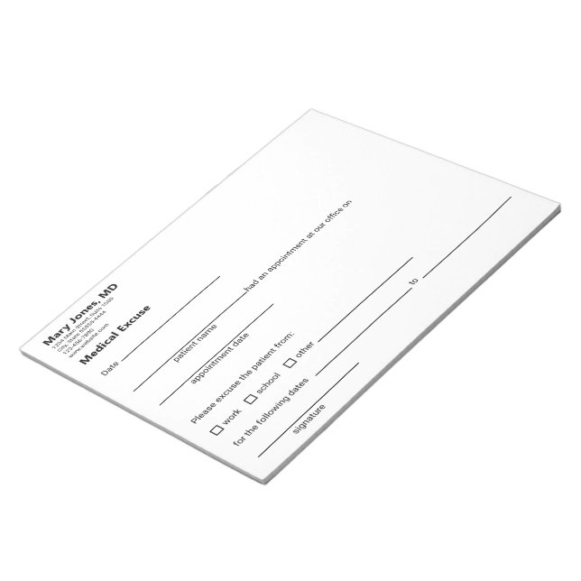 Bloc-note Médicale Pardon Docteur Bureau noir Modèle blanc (Incliné)