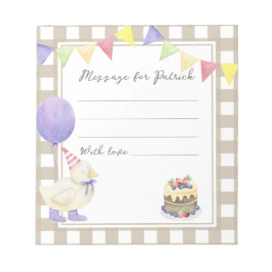 Bloc-note Message de capsule d'anniversaire de canard