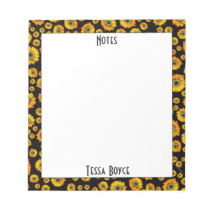 Bloc-note Mignonne Girly Rustic Yellow Sunflower Monogramme