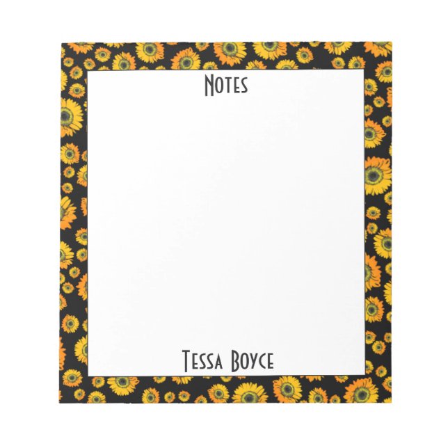 Bloc-note Mignonne Girly Rustic Yellow Sunflower Monogramme (Devant)