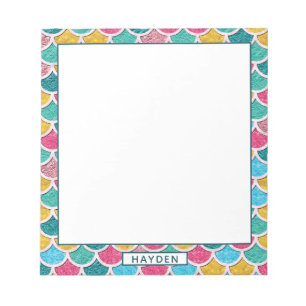Bloc-note Mignonne sirène colorée Échelles Nom du monogramme