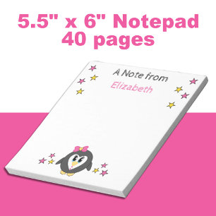 Bloc-note Mignonnes étoiles de pingouin et nom enfants roses