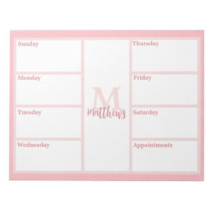 Bloc-note Mini point rose pâle du planificateur hebdomadaire