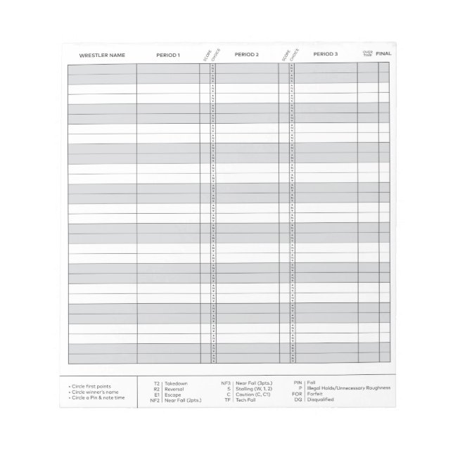 Bloc-note Mini Score De Lutte (Devant)