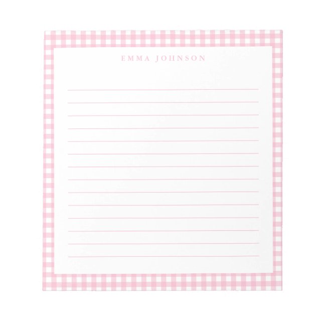Bloc-note Minimalist Pink Gingham Monogram Lined (Devant)