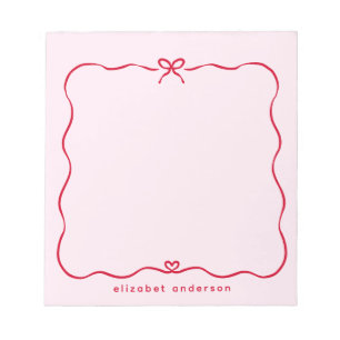 Bloc-note Minimaliste Rouge Rose Mignon Nœud Personnalisé Sa