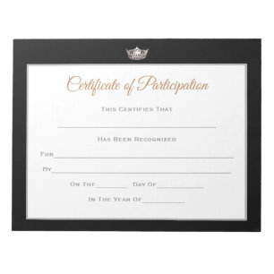 Bloc-note Miss America style Pageant Certificates-Particptn